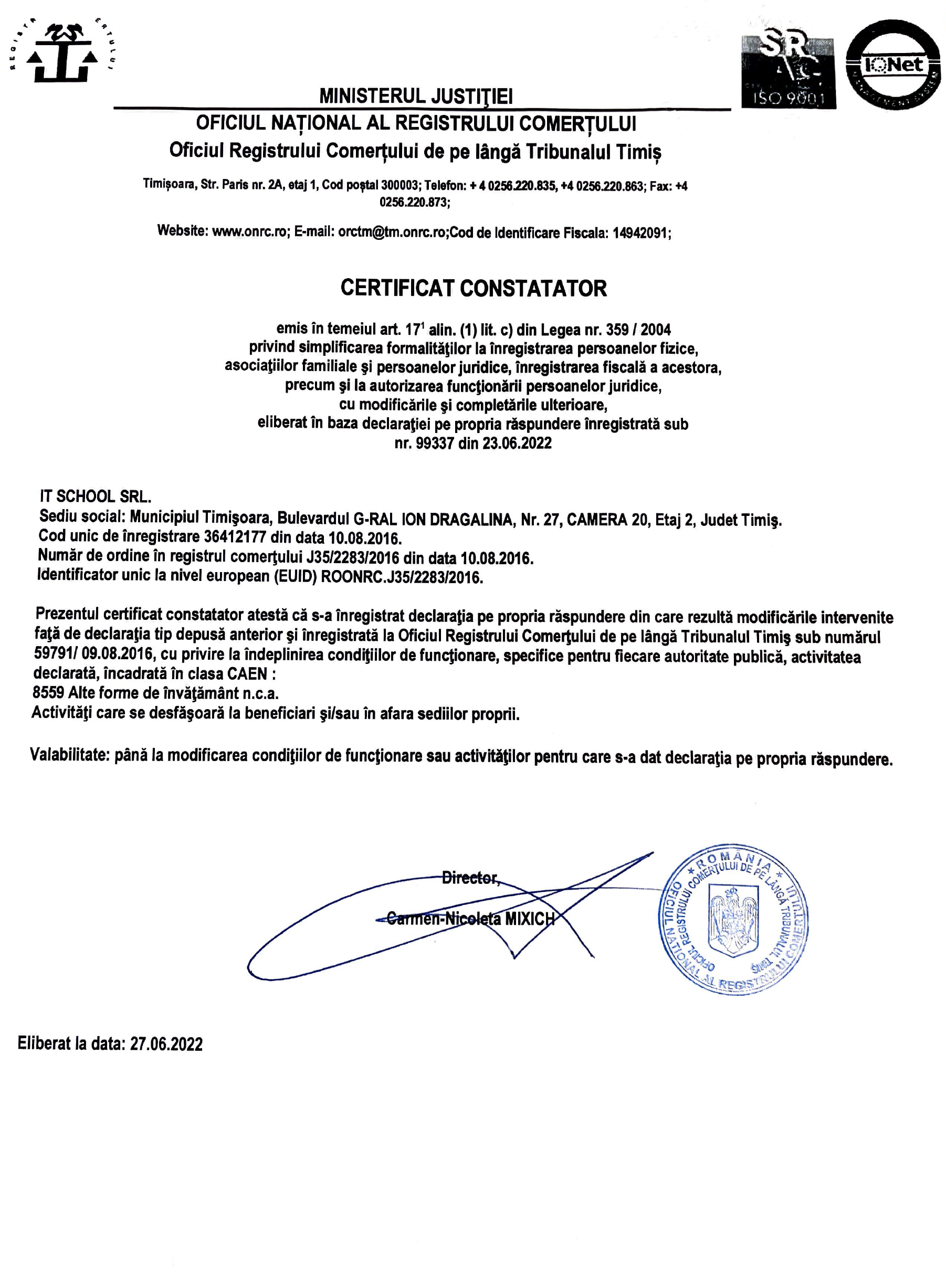 Certificat Constatator